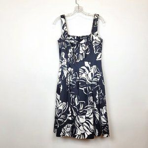 White House Black Market Black Floral Fit and Flare Sleeveless Dress, Size 6 EUC